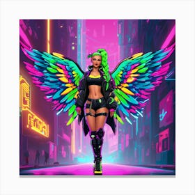 Neon Girl With Wings 5 Canvas Print