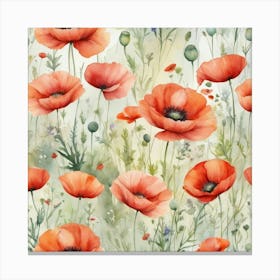 Wildflowers Watercolor Field Drawing Summer Popp (3) Canvas Print