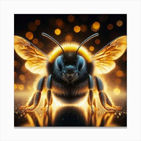 A Bee's Eye View of the World: A Stunning Close-Up of a Bee's Face, Capturing the Intricate Details of Its Compound Eyes, Antennae, and Fuzzy Body, Set against a Backdrop of Softly Blurred Lights Canvas Print