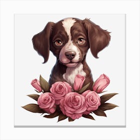 Dog With Roses 1 Canvas Print