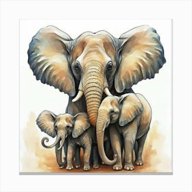 Wise Elephant Family Print Art Canvas Print