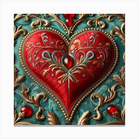 Embroidered Heart red 10 Canvas Print