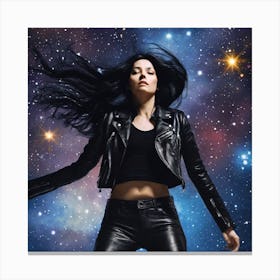 The Image Depicts A Woman Suspended In Midair Against A Backdrop Of Stars And Galaxies 2 Canvas Print