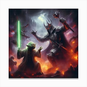 Yoda Fighting Sauron Star Wars Lord Of The Rings Art Print Canvas Print