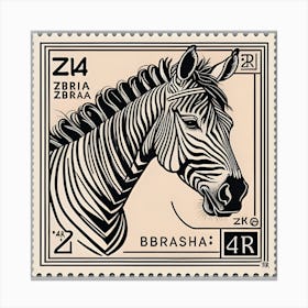 Vintage Zebra Fantasy Stamp Print Canvas Print