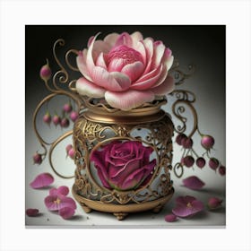 Roses in Antique fuchsia jar 9 Canvas Print