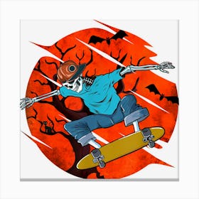 Skateboarding Skeleton Lazy Halloween Costume Skate Lovers Canvas Print