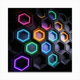 Hexagonal shapes with neon lights, futuristic, cyberpunk, background 7 Canvas Print