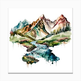 Watercolor Mountains And River 1 Canvas Print