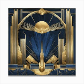 Art Deco Illustrations Blue Gold (1) Canvas Print