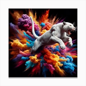 White Panther Jumping Canvas Print