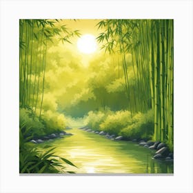A Stream In A Bamboo Forest At Sun Rise Square Composition 340 Canvas Print
