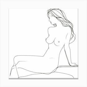 Nude Woman Sitting Line Drawing Canvas Print