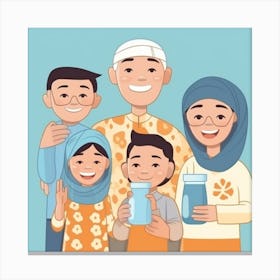 Muslim Family Cartoon Canvas Print