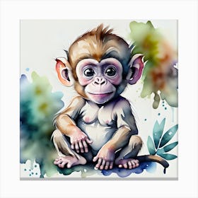 Watercolor Baby Monkey Canvas Print