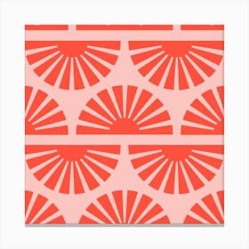 Geometric Pattern Vibrant Sunrise On Pink Square Canvas Print