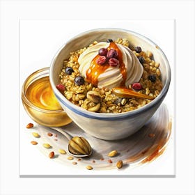 Healthy Breakfast Bowl: A Bowl Of Granola With Yogurt, Berries, And Honey Canvas Print