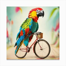 Colorful Parrot Riding A Bicycle Canvas Print