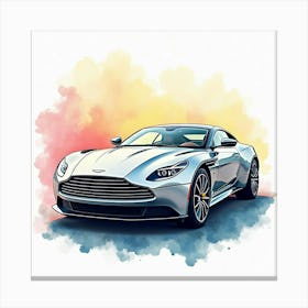 Aston Martin Dbs Superleggera In A Colorful Watercolor Setting, No Signature Or Logo 1 Canvas Print