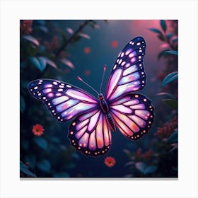 A Surreal Butterfly With Wings Of Shifting, Neon Patterns Fluttering Through A Cosmic Garden Canvas Print