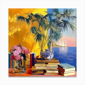 Books And Flowers 1 Canvas Print