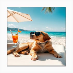 Cute dog soaking up the sun on the beach! 1 Canvas Print