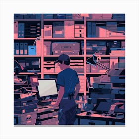 Man In A Computer Room Canvas Print