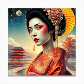 Geisha In Orange Kimono Canvas Print