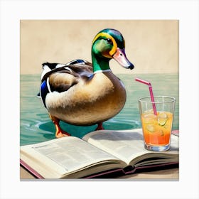 Duck In A Book Canvas Print