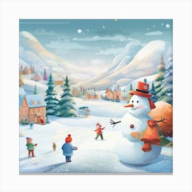 Snowman In The Village 2 Canvas Print