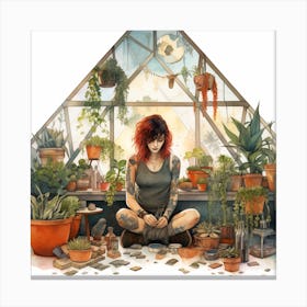 Punk Redhead Greenhouse Girl Watercolour Canvas Print