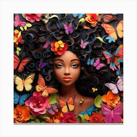 Black Girl With Flowers And Butterflies 6 Canvas Print