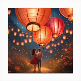 Couple Holding Lanterns Canvas Print