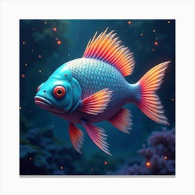 A Surreal Fish With Rainbow Colored Scales Swimming Through A Cosmic Sea 1 Canvas Print