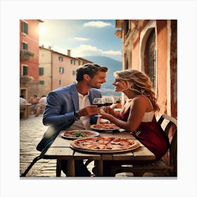 Couple Having A Romantic Dinner Canvas Print