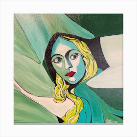 Woman In Green Canvas Print