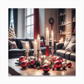 Christmas Decorations On Table In Living Room Mysterious Canvas Print