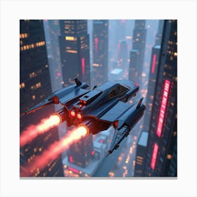 Futuristic Flying Car With Jet Powered Engines, Soaring Through Neon Lit Skyscrapers 1 Canvas Print