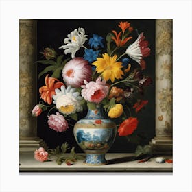 A Still Life Of Flowers In A Wanli Vase, Ambrosius Bosschaert the Elder 4 Canvas Print
