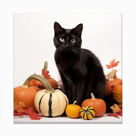 Black Cat With Pumpkins 1 Canvas Print