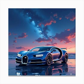 Bugatti Veyron Super Sport With A Lively Watercolor Night Sky 1 Canvas Print