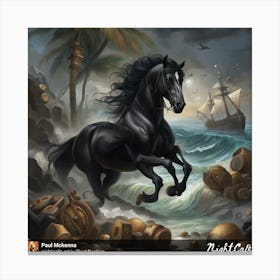 Black Horse In The Sea Canvas Print