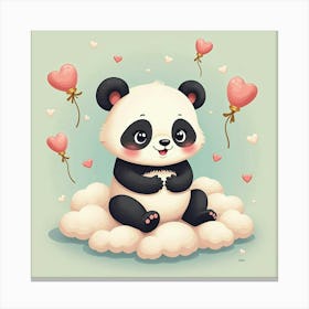 A Panda Sitting On A Cloud, Surrounded By Whimsical, Floating Shapes Canvas Print