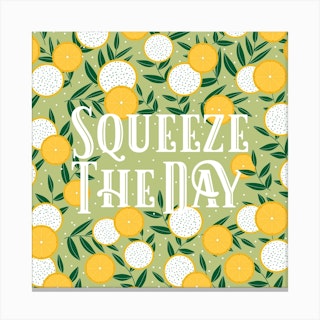 Squeeze The Day Lime Square Canvas Print