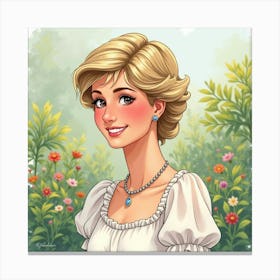 Gentle Smile Princess Diana, Soft Watercolor Garden Behind 1 Canvas Print