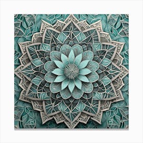Firefly Beautiful Modern Detailed Floral Indian Mosaic Mandala Pattern In Gray, Teal, Marine Blue, S (1) Canvas Print