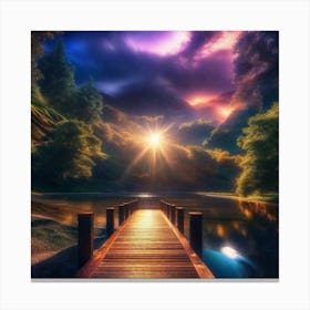 Wooden Bridge Over A Lake Canvas Print