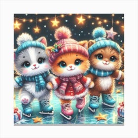 Christmas Kittens On Ice Canvas Print