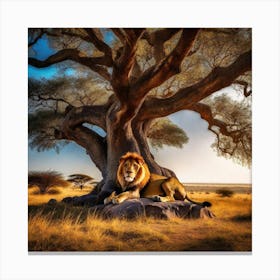 Lion Under The Tree 25 Canvas Print