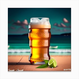 Glass Of Beer On The Beach Canvas Print